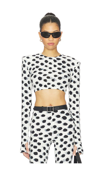  Norma Kamali Top Corto De Manga Larga Con Hombreras En Color Negro, Blanco Talla L  (también En M, S, Xl, Xs). 