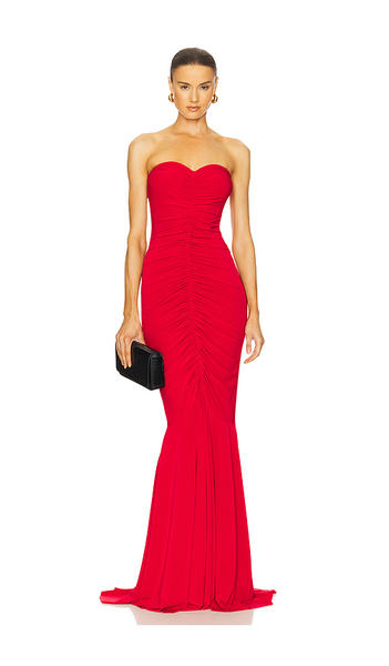  Norma Kamali Vestido Strapless De Cola De Pez Con Frunces En La Parte Delantera En Color Rojo Talla L  (también En M, S, Xl, Xs, Xxs). 