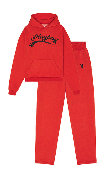  Playboy Conjunto De Sudadera Con Capucha Y Pantalón Deportivo Logo En Color Rojo Talla L  (también En M, S, Xl/1x). 