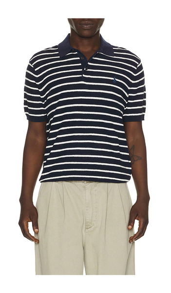  Polo Ralph Lauren Cotton Blend Textured 3 Button Placket Short Sleeve Polo Sweater En Color Azul Talla S  (también En Xxl/2x). 