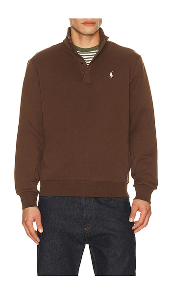  Polo Ralph Lauren Long Sleeve Double Knit Tech Snap Mocknock Pullover En Color Marrón Talla L  (también En M, S, Xl/1x, Xxl/2x). 