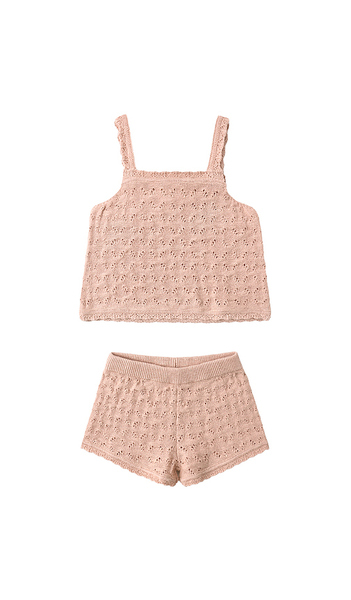  Quincy Mae Conjunto Short Y Camiseta Tirantes En Color Durazno Talla 18-24m  (también En 2-3yr, 4-5yr). 