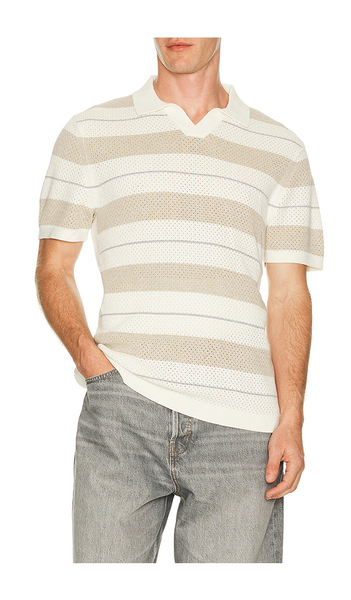  Reigning Champ Cotton Linen Stripe Victor Polo En Color Ivory Talla L  (también En M, S, Xl/1x, Xxl/2x). 