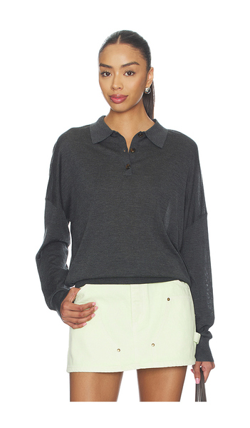  Renggli Silk Cashmere Boxy Long Sleeve Polo En Color Charcoal Talla L  (también En M, S, Xl, Xs, Xxs). 