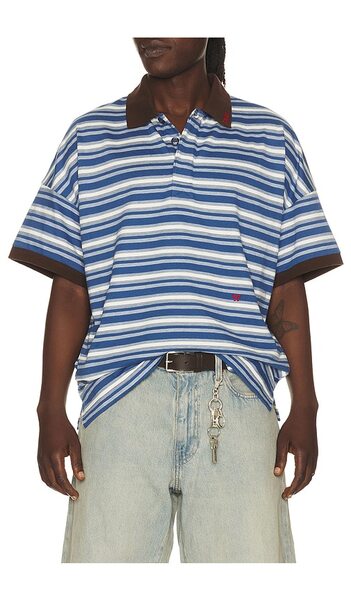  Rhude Fontaine Striped Short Sleeve Polo Shirt En Color Azul Marino Talla L  (también En Xl/1x, Xxl/2x). 
