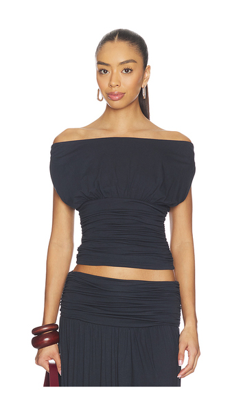  Seven Wonders Avanni Off Shoulder Ruched Top En Color Azul Marino Talla L  (también En M, S, Xl, Xs). 