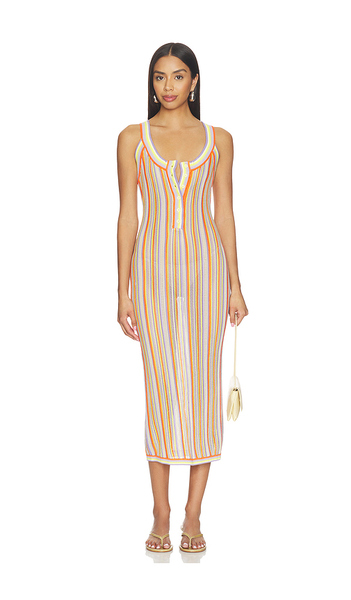  Susana Monaco Vestido Stripe Sweater Henley En Color Orange,lavender Talla L  (también En M, S, Xs). 