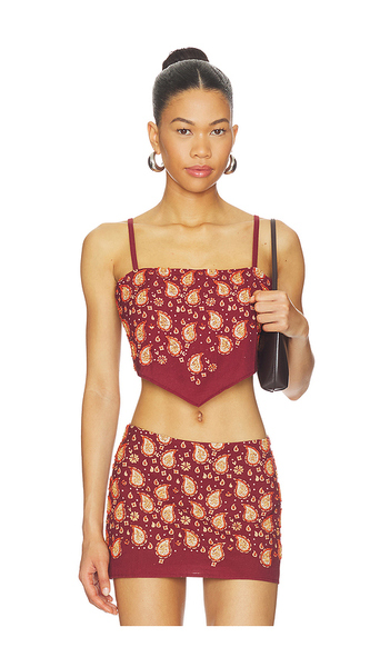  Understated Leather X Revolve Beaded Paisley Top En Color Burgundy Talla L  (también En M, S, Xl, Xs). 