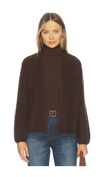  W. Cashmere Cárdigan Abierto Con Mangas Abullonadas Juniper En Color Chocolate Talla L  (también En M, S, Xs). 