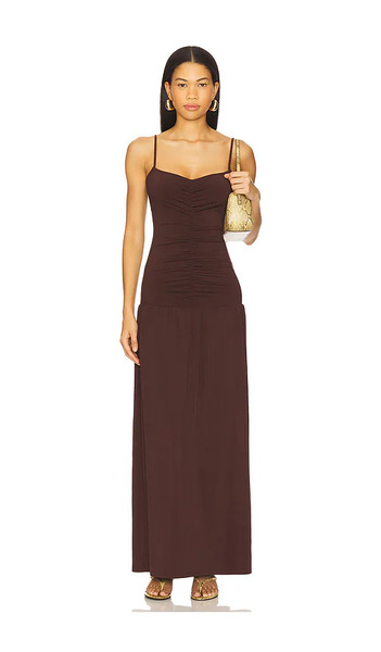  Weworewhat Vestido Largo Con Escote Redondo Y Fruncido En La Parte Delantera En Color Marrón Talla Xl  (también En M). 