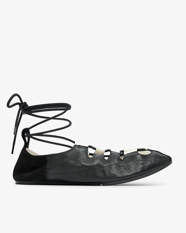  Alaïa Laced Black Leather Ballet Flats 