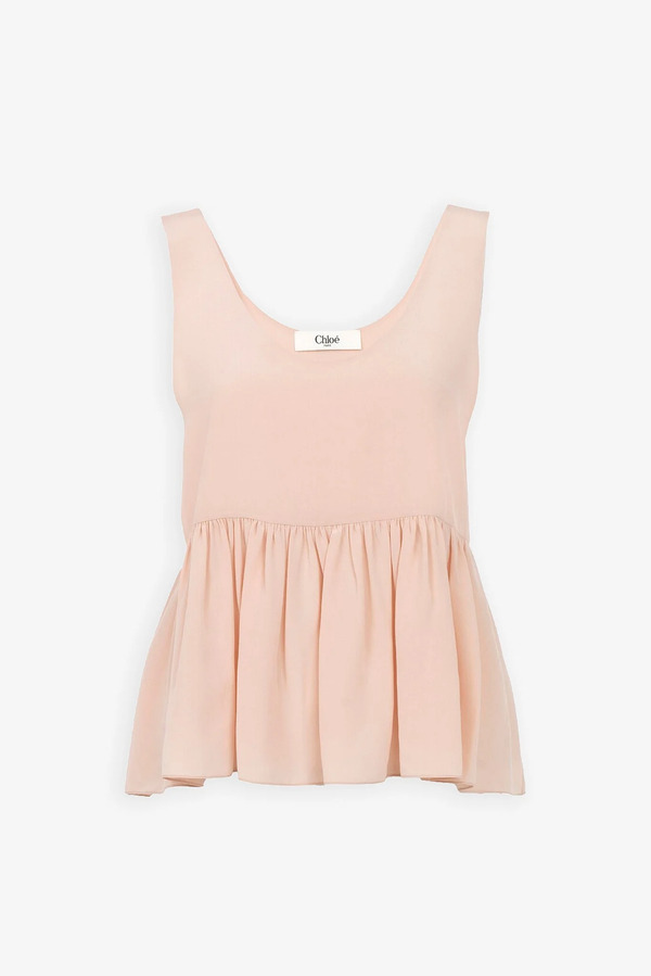  Chloé Delicate Pink Peplum Silk Top 