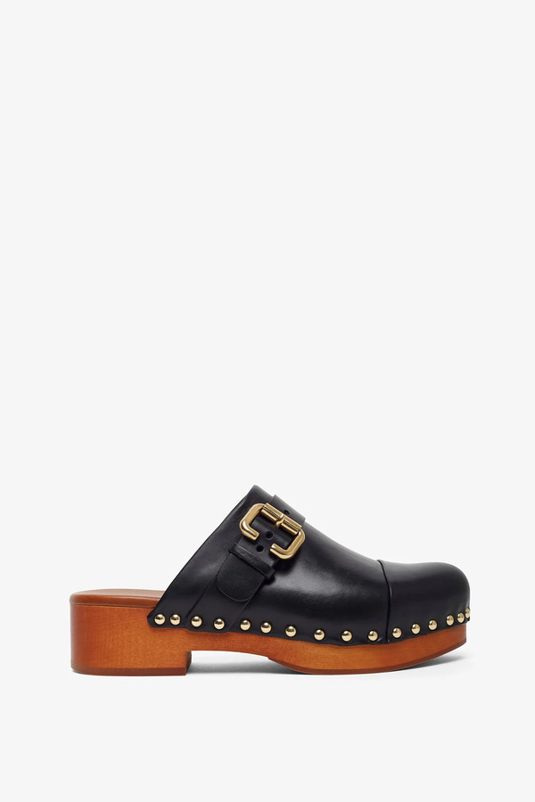  Chloé Jeannette Black Leather Clogs 