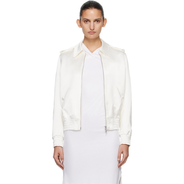  Aaron Esh Off-white Satin Blouson Flight Jacket 