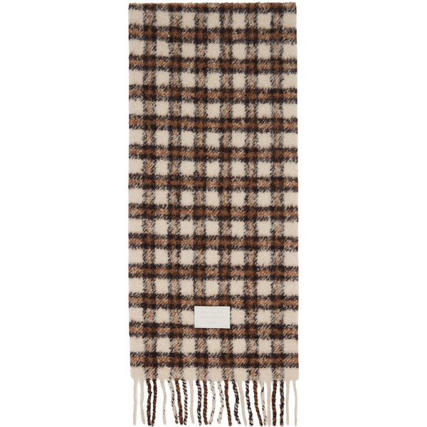  Acne Studios Beige & Brown Checked Logo Scarf 
