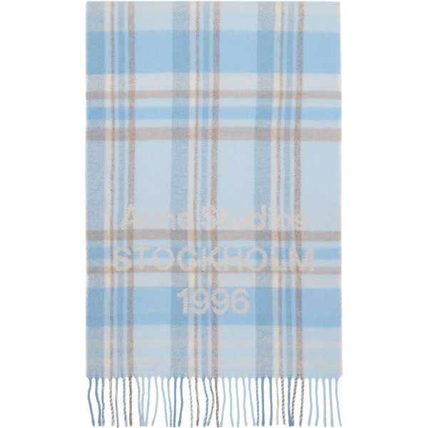  Acne Studios Blue Logo Fringe Scarf 