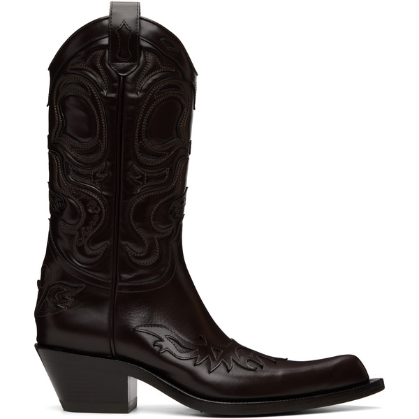 Acne Studios Brown Pointy Leather Cowboy Boots 