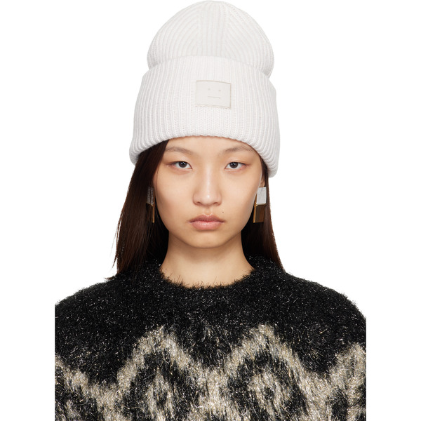  Acne Studios Off-white Large Face Logo Beanie 