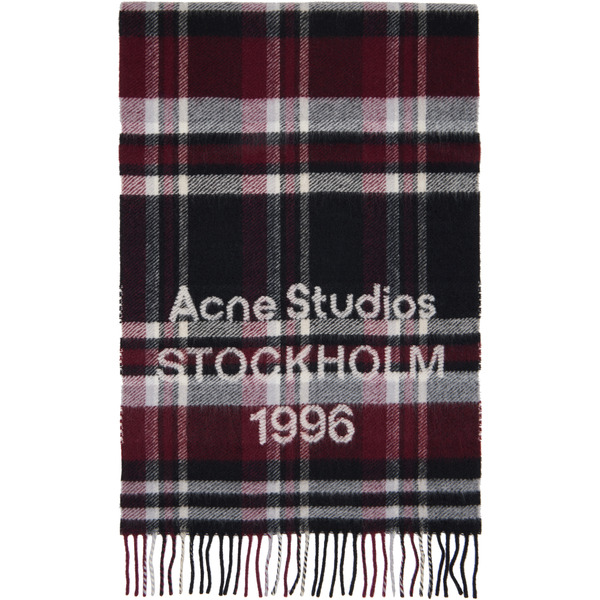  Acne Studios Red & Black Logo Fringe Scarf 