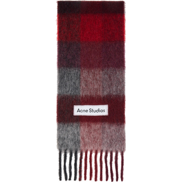  Acne Studios Red Mohair Checked Scarf 