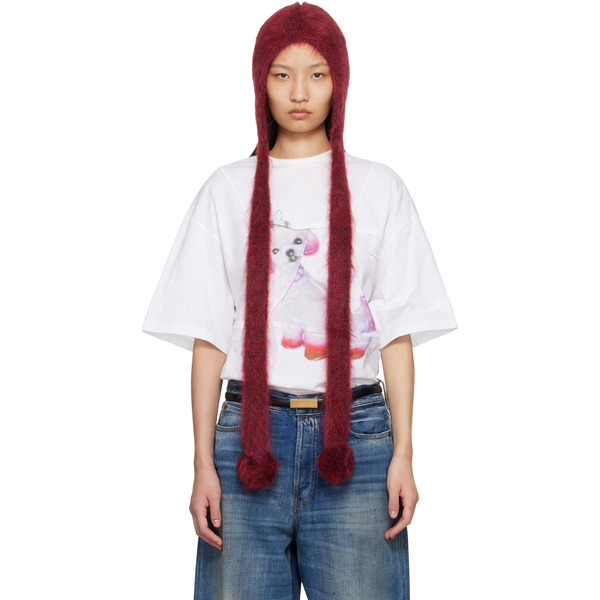  Acne Studios Red Mohair Earflap Hood 