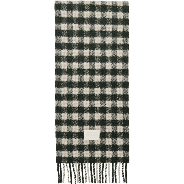  Acne Studios White & Green Checked Logo Scarf 