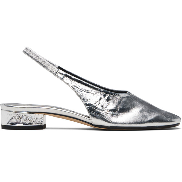  Aeyde Silver Dua Laminated Leather Slingback Heels 