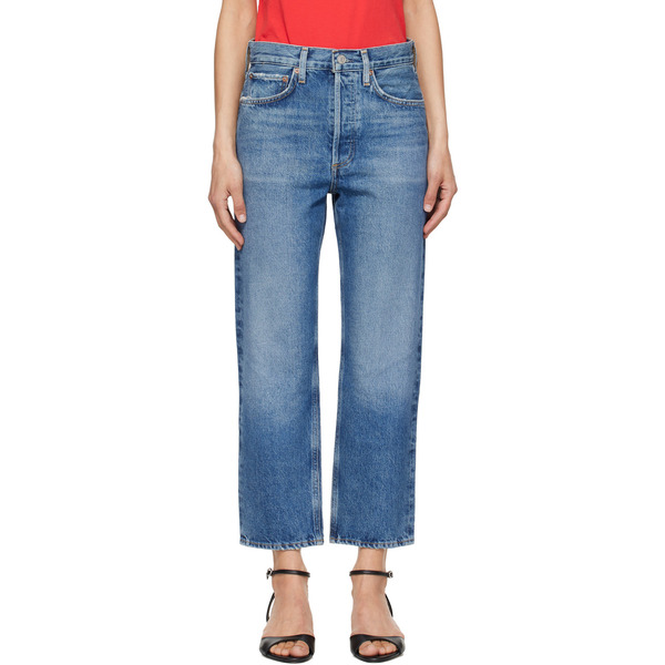  Agolde Blue 90's Crop Mid Rise Straight Jeans 