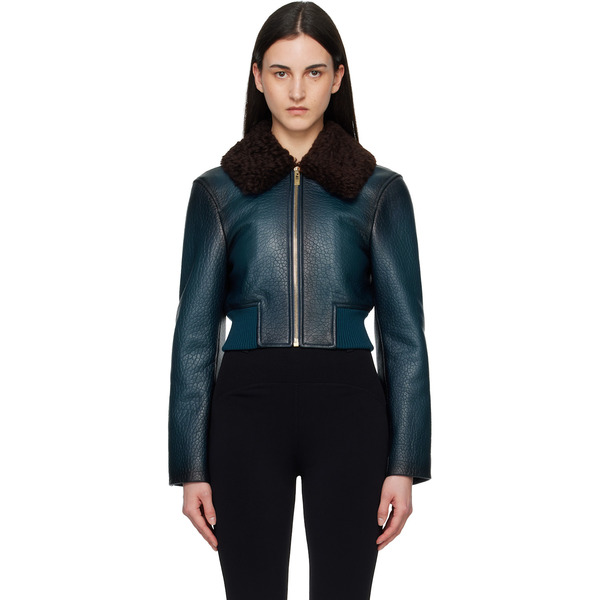 Alaïa Blue Leather Aviator Bomber Jacket 