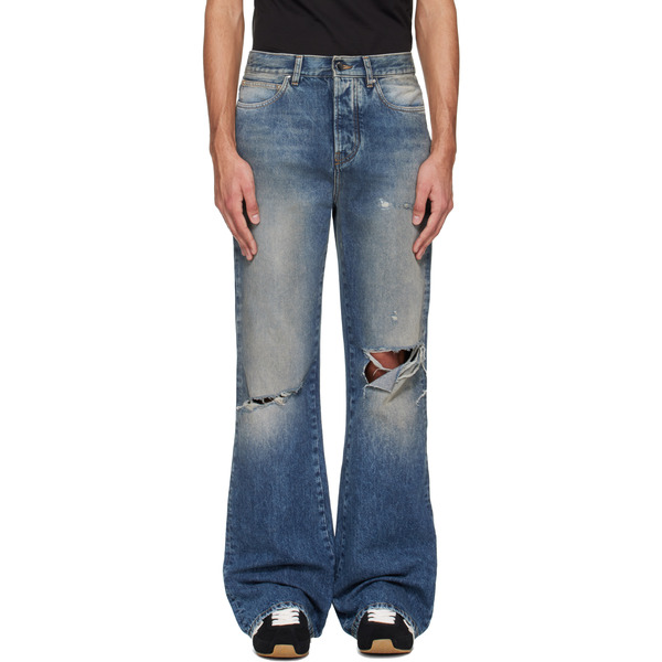  Amiri Blue Slashed Bootcut Jeans 