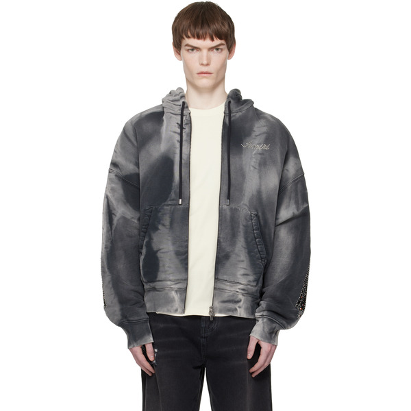  Amiri Gray Bones Studded Oversized Zip Hoodie 