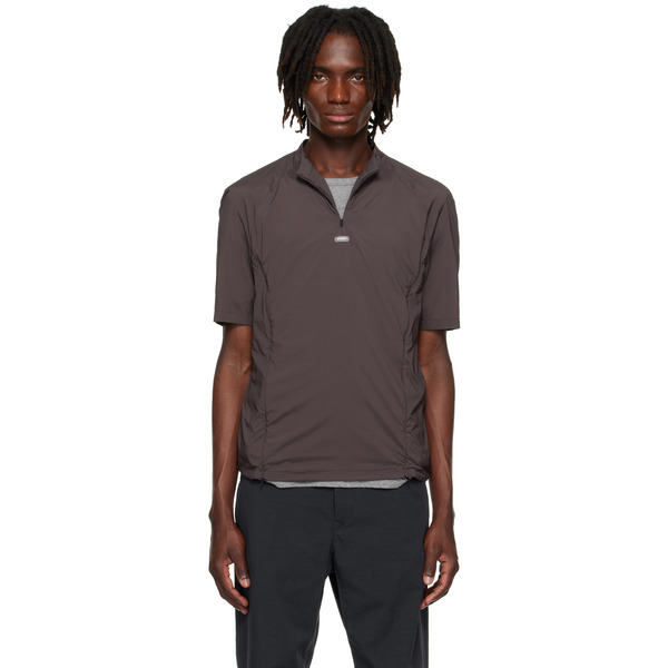  Amomento Brown Mock Neck Zip T-shirt 