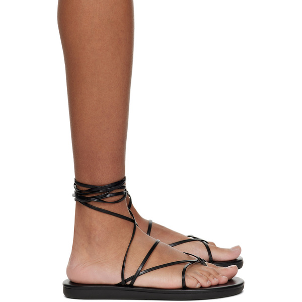  Ancient Greek Sandals Black String Flip Flops 