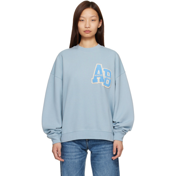  Anine Bing Blue Miles Oversized Letterman Sweatshirt 