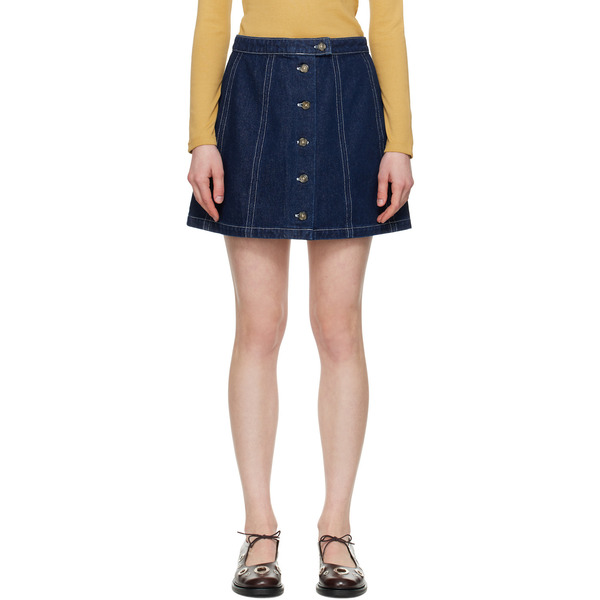  A.p.c. Navy Pipa Denim Miniskirt 