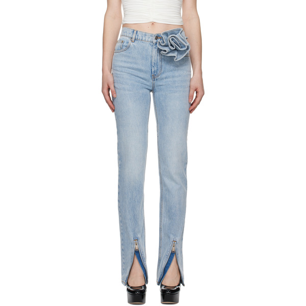  Area Blue Flower Corsage Ankle Zip Jeans 