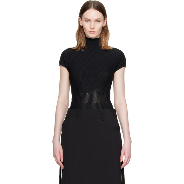  Balmain Black High Collar Knit Bodysuit 