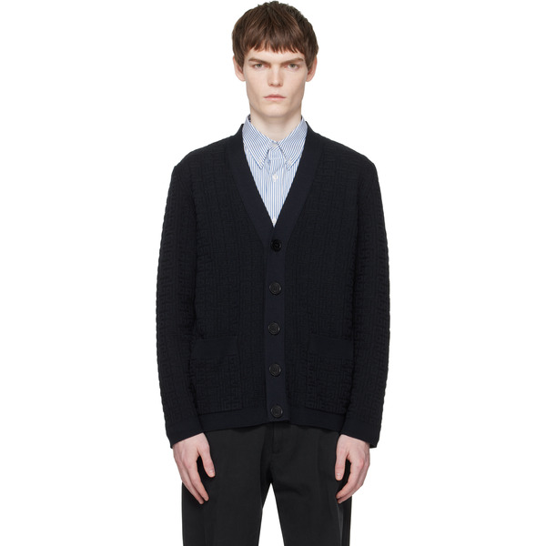  Balmain Navy Monogram Vanise Knit Cardigan 