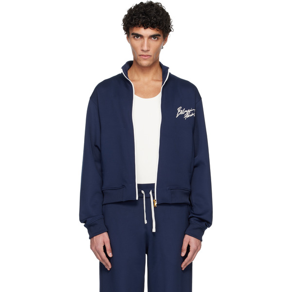  Balmain Navy Printed Signature Track Jacket 