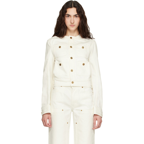  Balmain Off-white Patch-pocket Denim Jacket 