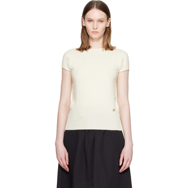  Balmain White Short Sleeve Cashmere Sweater 