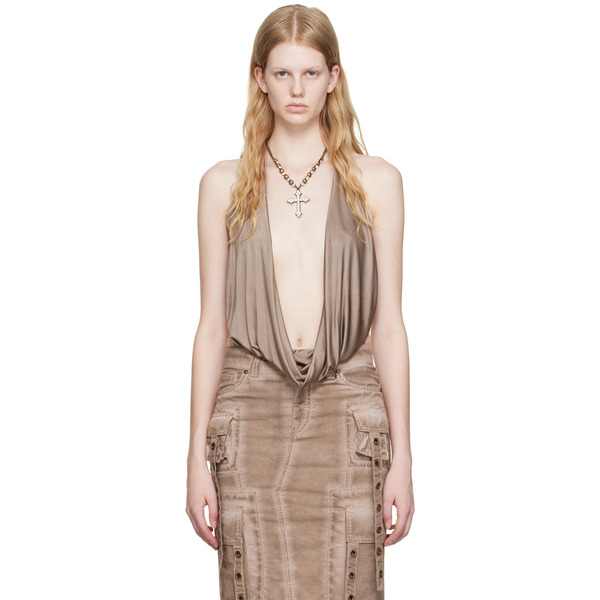  Blumarine Brown Plunging Bodysuit 