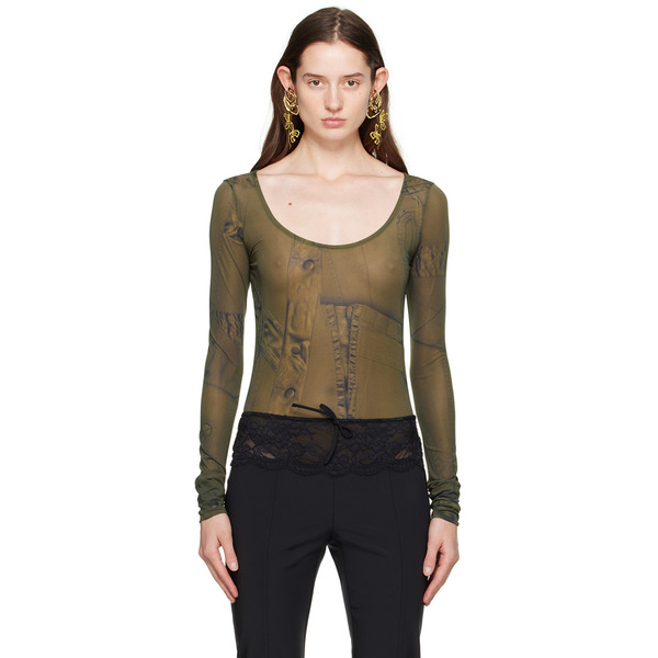  Blumarine Green Printed Bodysuit 