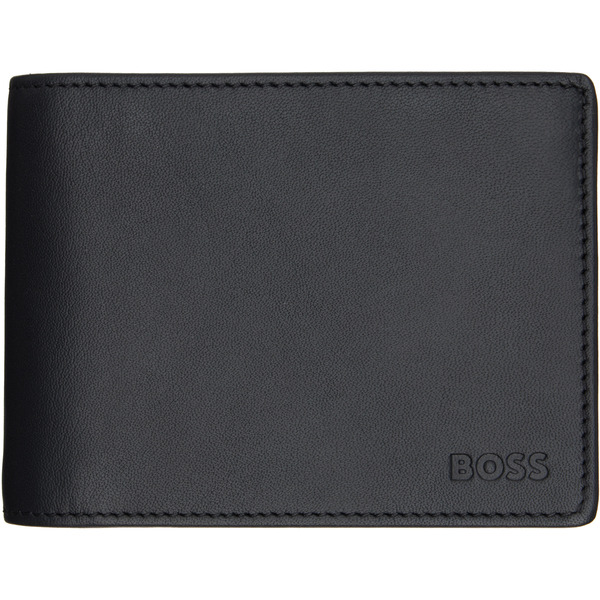  Boss Black Embossed Logo Trifold Leather Wallet 