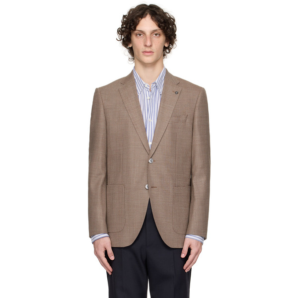  Boss Brown Regular-fit Patterned Wool Blend Blazer 