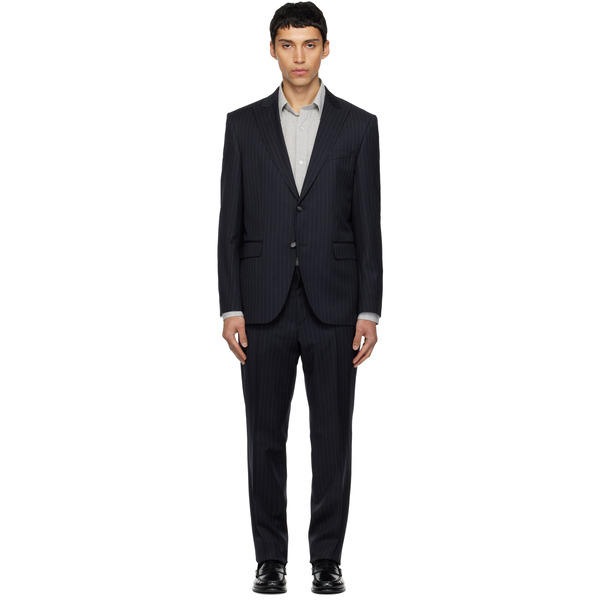 Boss Navy Striped Wool Suit 