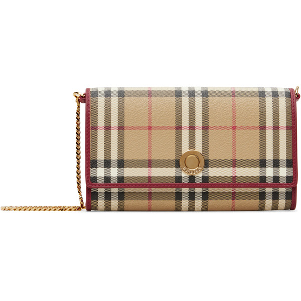  Burberry Beige & Red Check Chain Strap Wallet Bag 