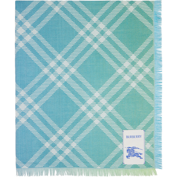  Burberry Blue Gradient Check Wool Silk Scarf 