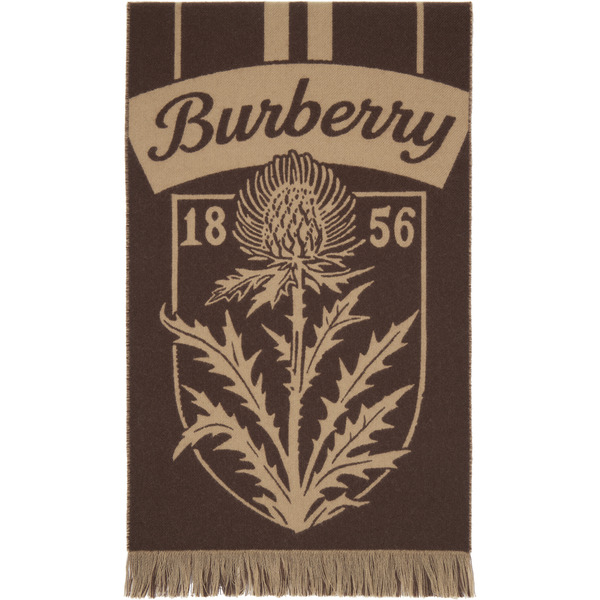  Burberry Brown Thistle Shield Wool Scarf 