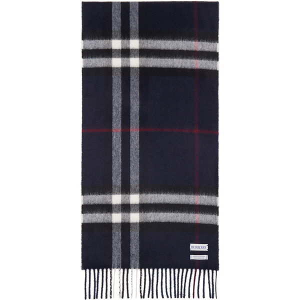  Burberry Navy Check Cashmere Scarf 